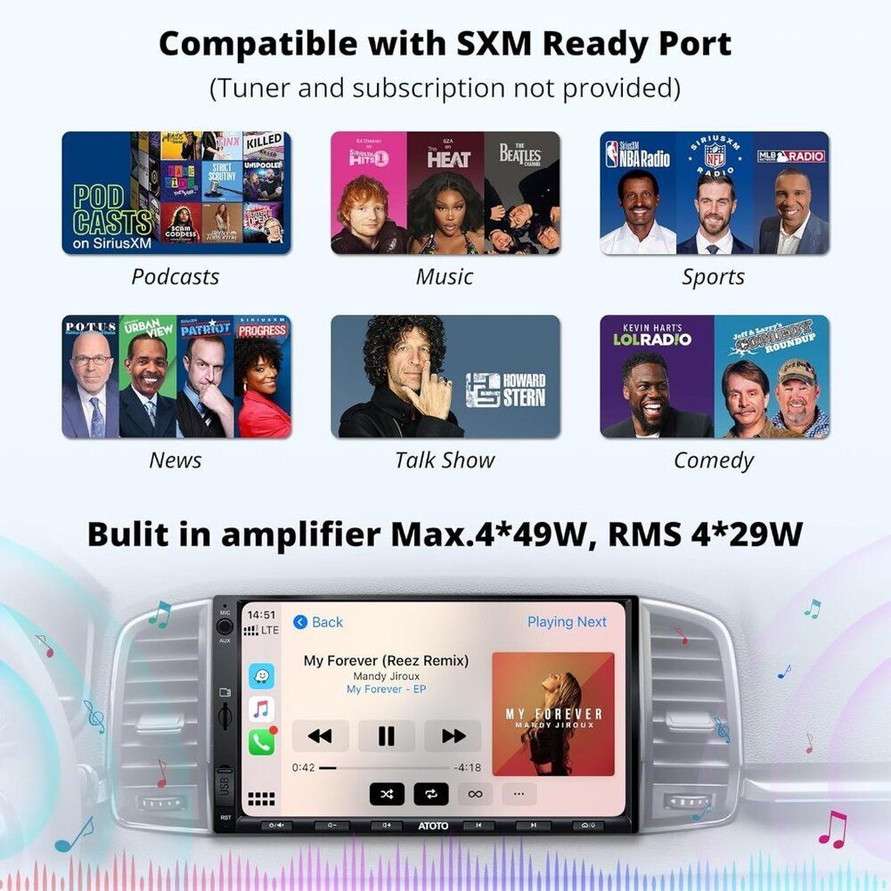 NIB. Double Din Car Stereo/Wireless CarPlay & Android Auto, 7" QLED Screen - Picture 6 of 8